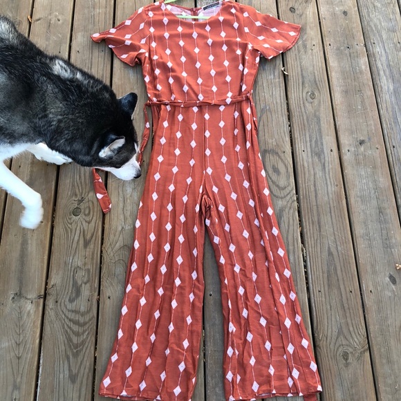 Blue Blush Pants - Printed Orange Jumpsuit by Blue Blush